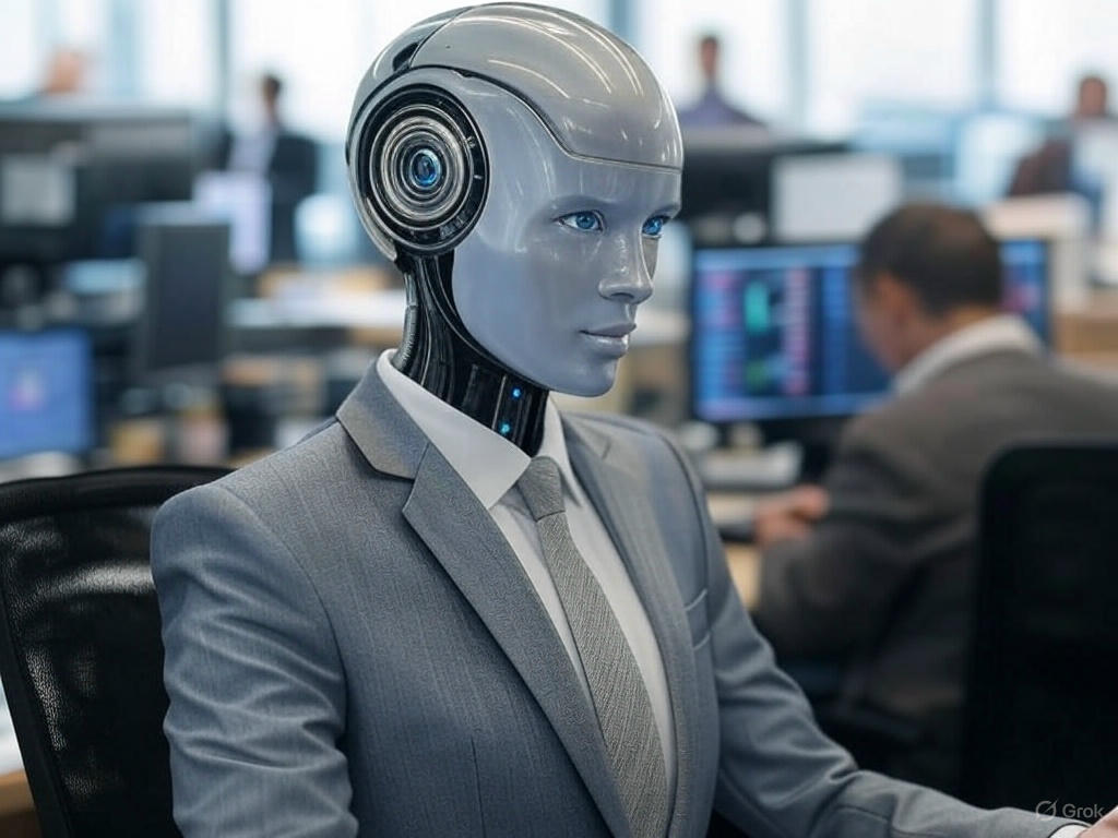 A robot in a suit trading